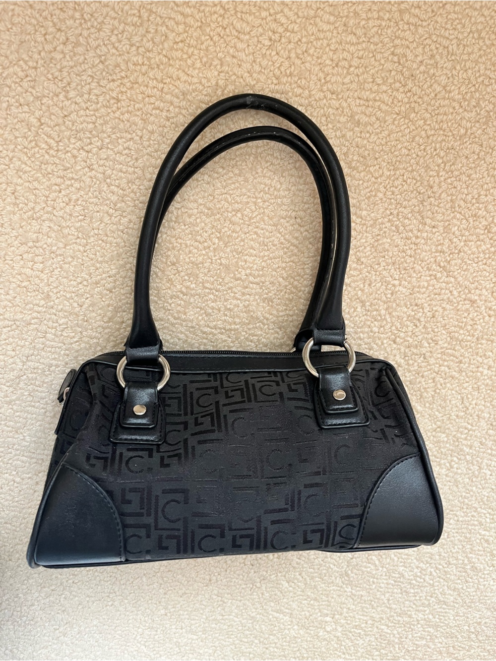 Liz Claiborne Black Mini Shoulder Bag with Subtle Monogram Texture